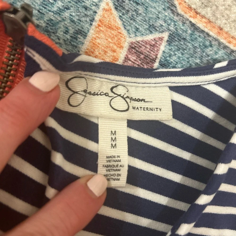 Jessica Simpson Maternity Navy Striped Zipper‎ Dress Medium nautical office
